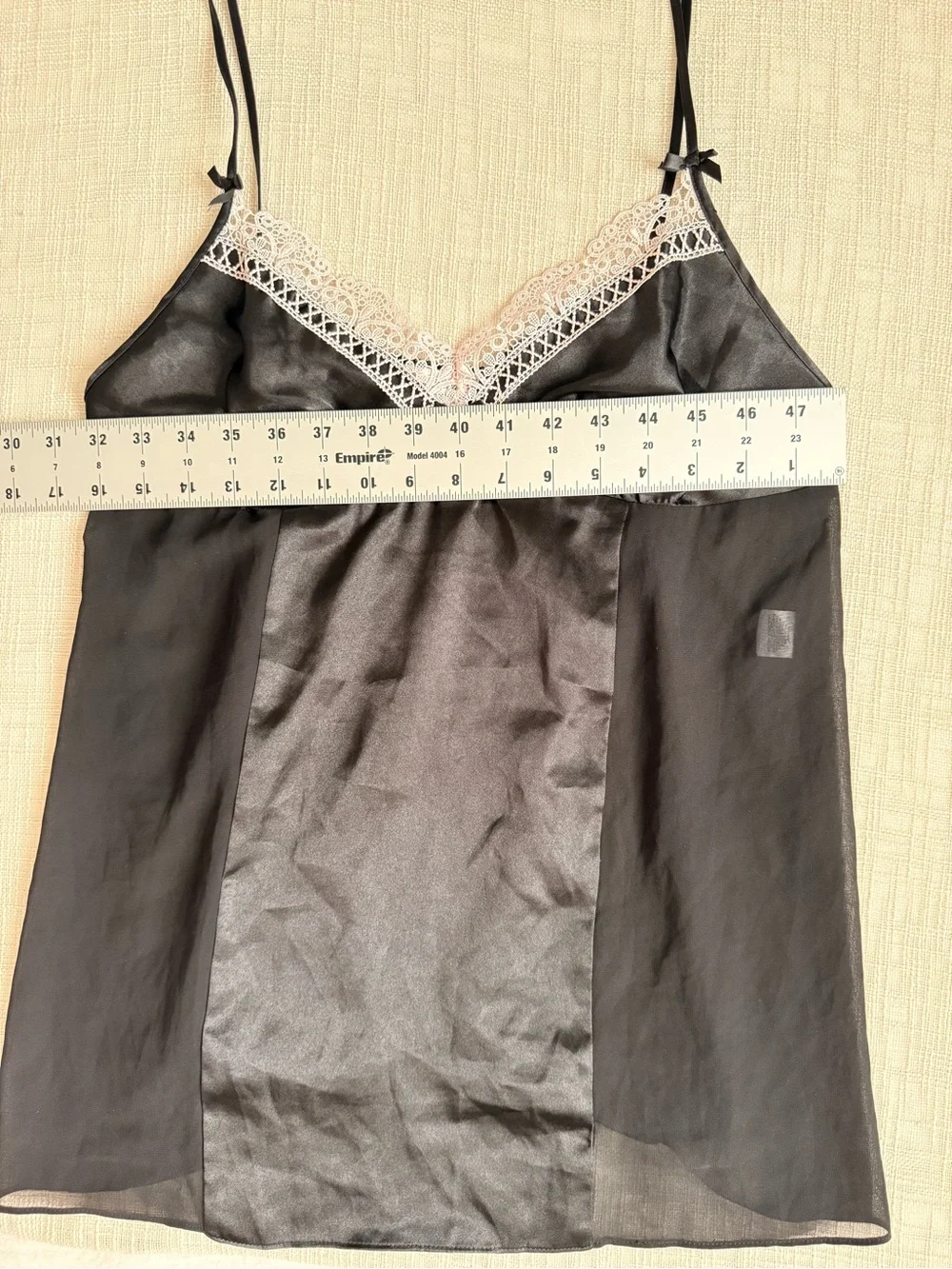 Linea Donatella Black Satin Lace Chemise Nightgown Size Large